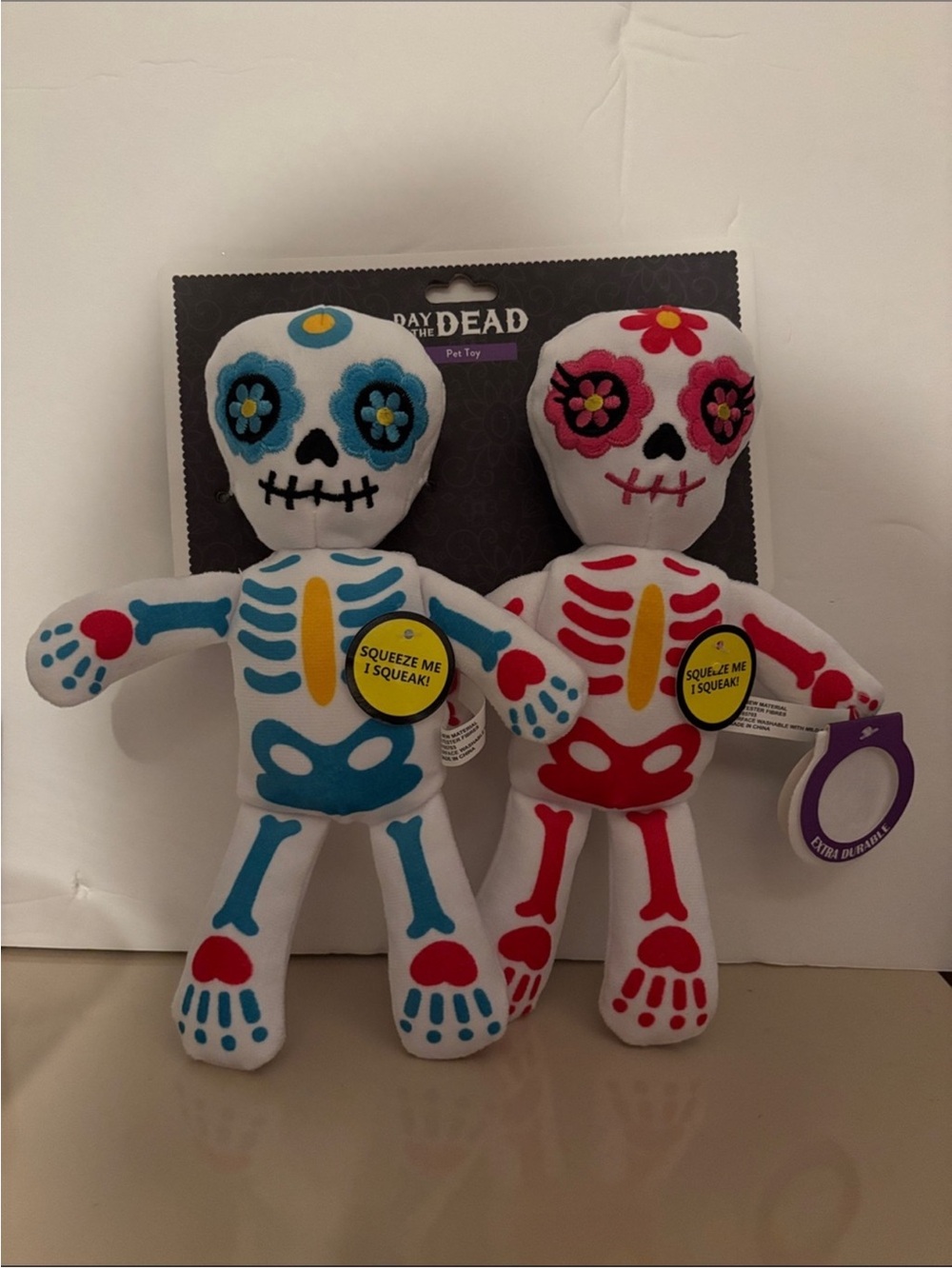 Day of the Dead Plush Skeleton Toy - Blue & Pink